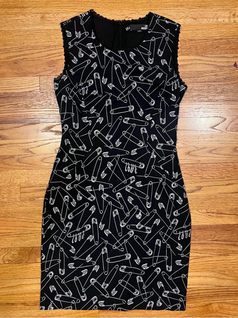 Love Moschino Black Dress with Safety Pin Print